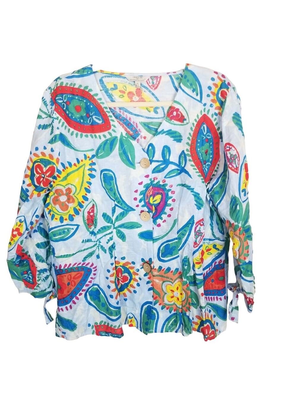 Hester & Orchard Anthropologie Womens Floral Linen Cotton Tunic XL Boho Hippie